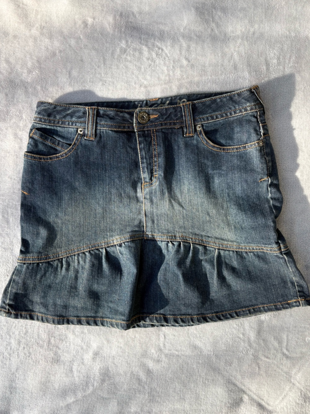 Jacob Jr Dark Wash Denim Micro Mini Skirt with Ruffles S/M